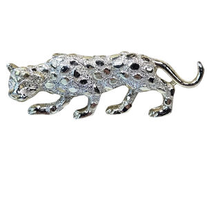 Vintage Gerry's Leopard Jaguar Brooch Pin Silvertone Textured Collectible Animal